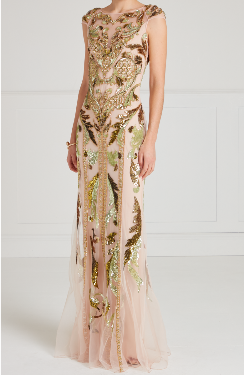 Temperley London Novella Embellished Gown, Main, color, Gold