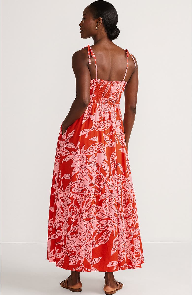 Lands' End Cotton Voile Vneck Tie Strap Maxi Dress, Alternate, color, Mandarin Orange Etched Leaves