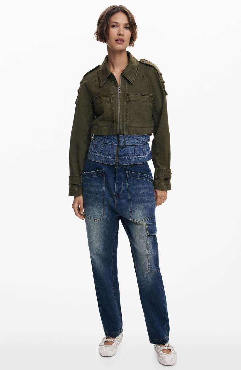 Desigual Mixed Media Jacket, Alternate, color, Khaki Green/ Blue