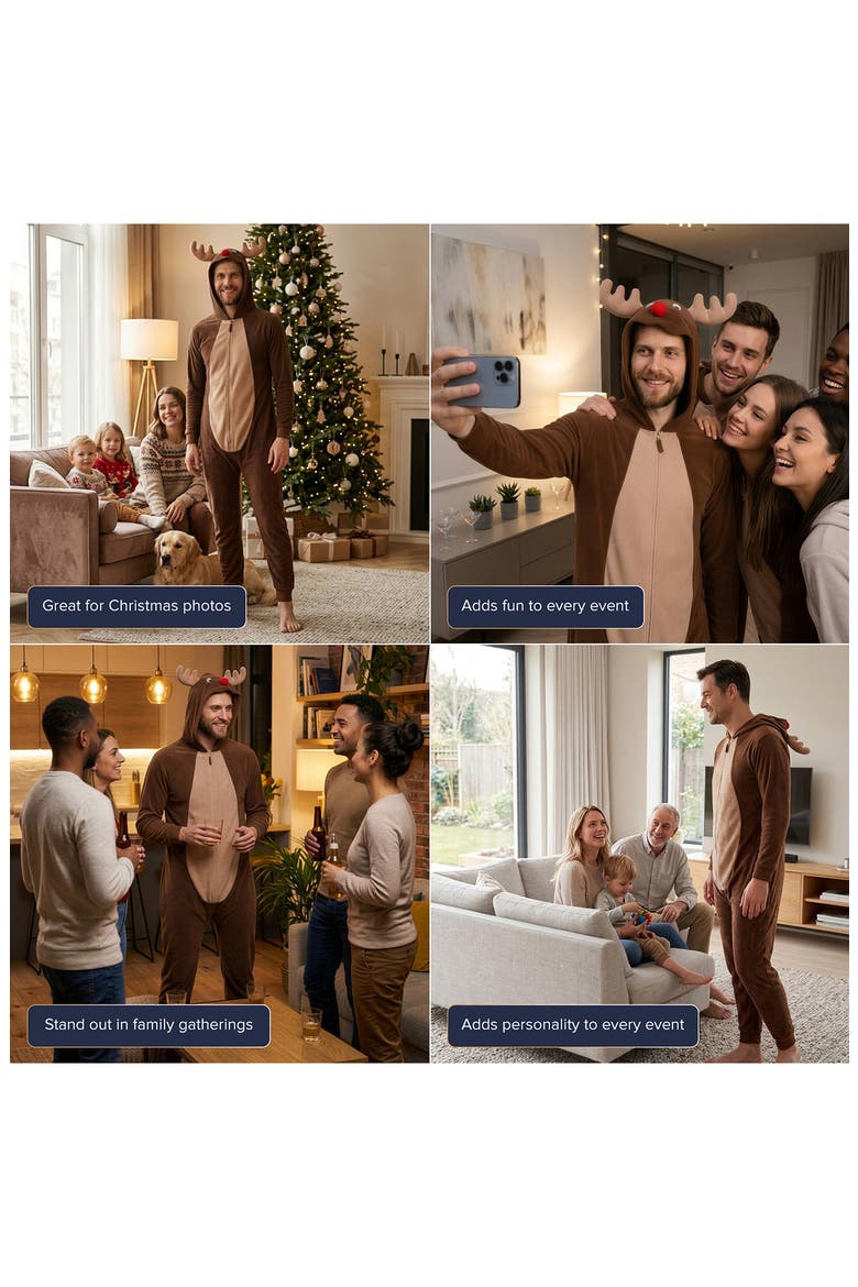 Novelty Reindeer Fleece Bodysuit, Alternate, color, REINDEER