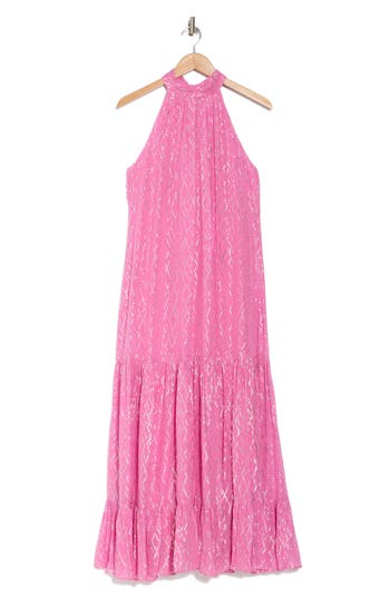 Shop Cece Metallic Sparkle Tiered Maxi Dress In Magenta