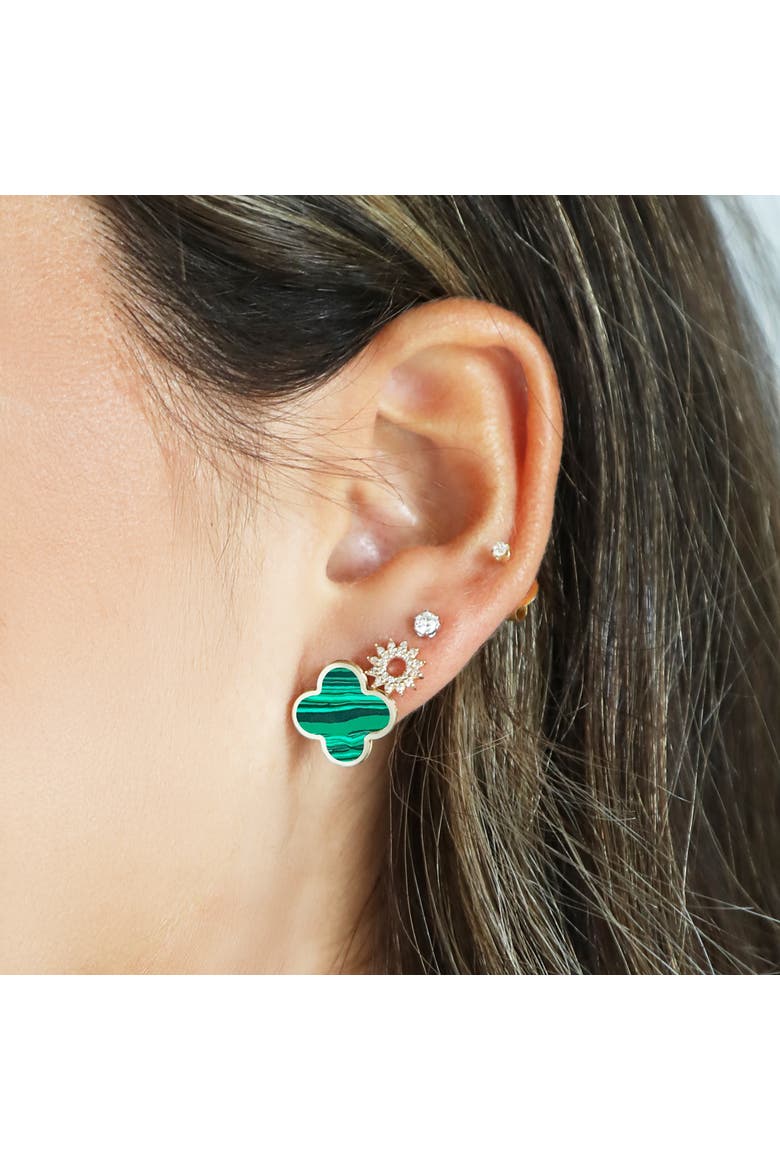 Large Malachite Clover Stud Earrings, Alternate, color, Malachite