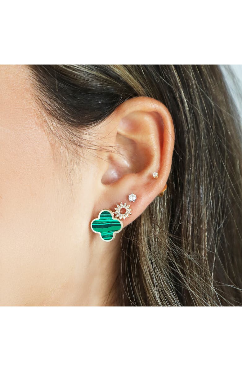 The Lovery Fine Jewelry Large Malachite Clover Stud Earrings, Alternate, color, Malachite