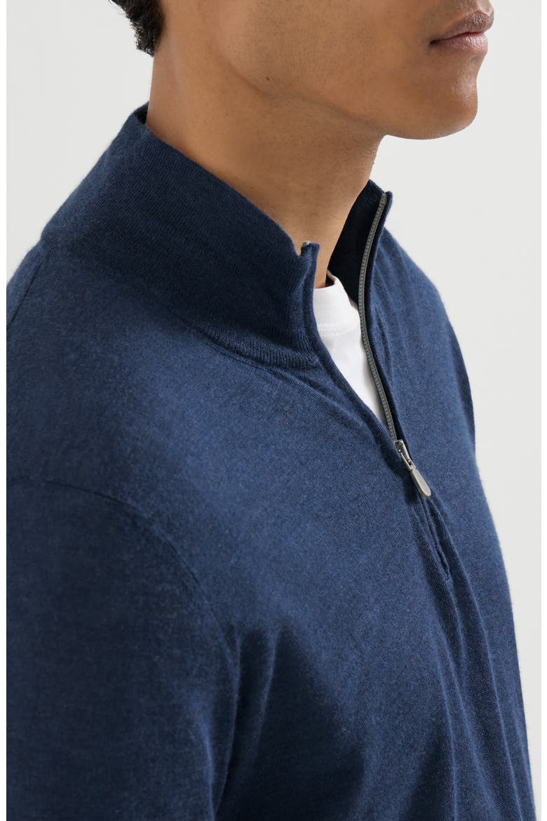 Cashmere, silk and linen lightweight sweater with half zip, Alternate, color, Light Grey