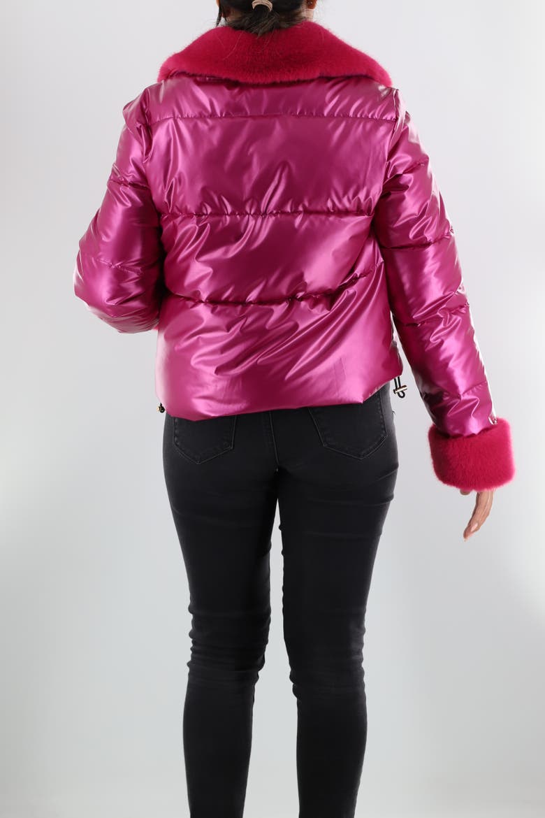 Metallic Puffer Jacket with Faux Fur Collar, Alternate, color, Fuchsia