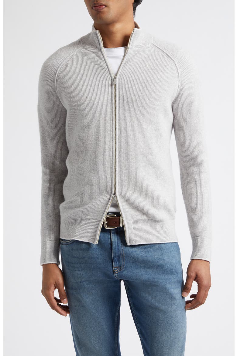 Tipped Cashmere Zip Cardigan, Main, color, 13-02 LT GRY SND WHT