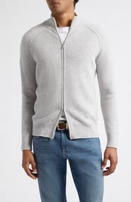 Eleventy Tipped Cashmere Zip Cardigan