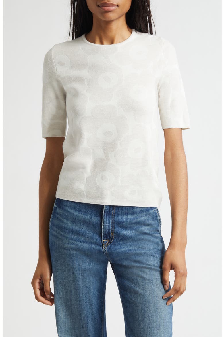 Kertyä Unikko Jacquard Merino Wool Blend Knit Top, Main, color, WHITE OFF WHITE