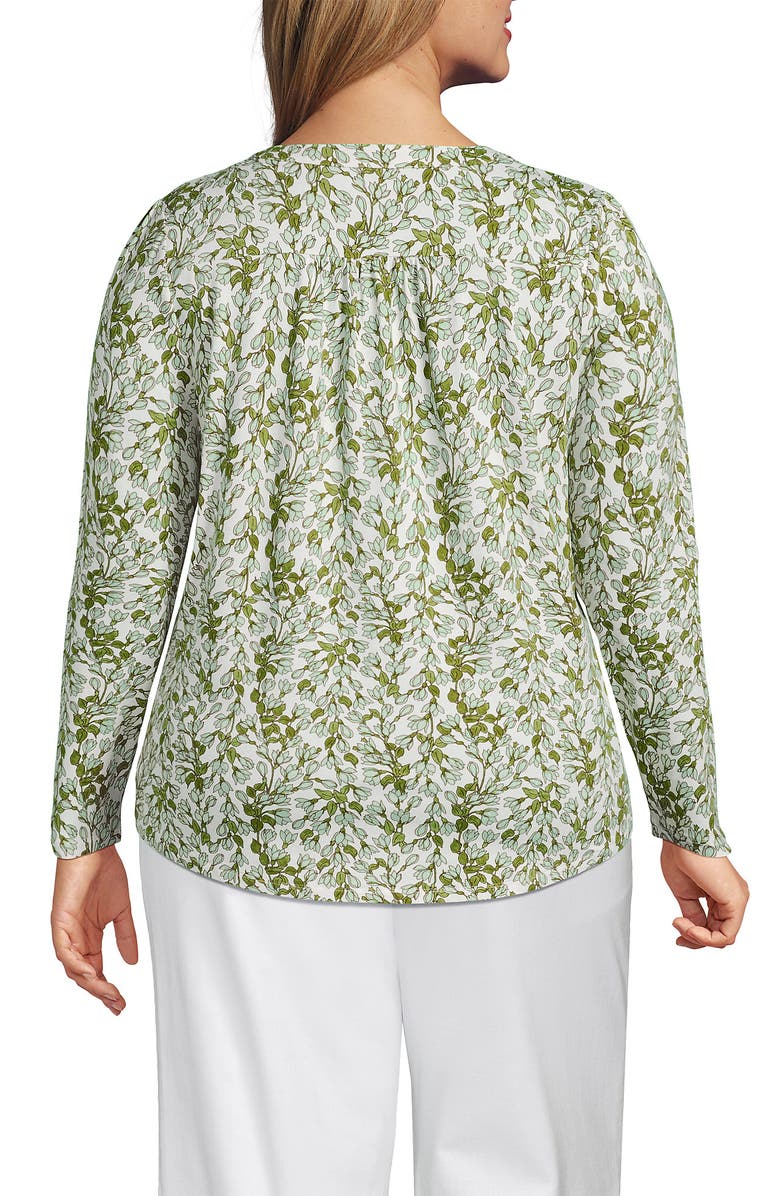 Lands' End Long Sleeve Lightweight Jersey Notch Neck Tunic Top, Alternate, color, Ivory/Icy Mint Bloom Floral