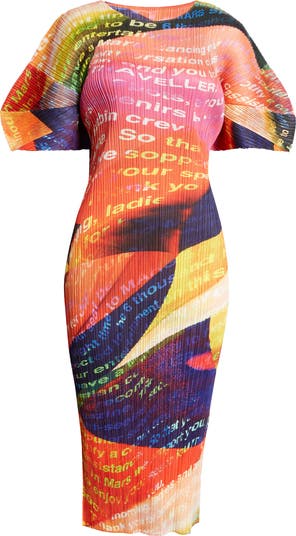 Pleats Please Issey Miyake Voyager Print Pleated Dress Pleats Please Issey Miyake Voyager Print Pleated Dress