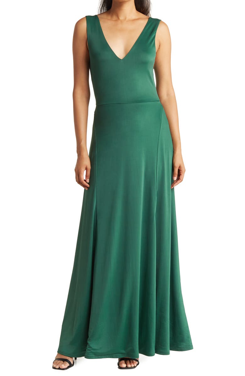 Love By Design Geneva V-Neck Sleeveless Maxi Dress, Main, color, Hunter Green