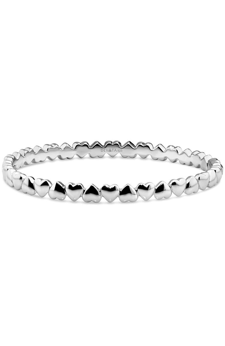 DEVATA Sweet Heart Eternity Bangle Bracelet in Rhodium Plated Sterling Silver, Main, color, Silver