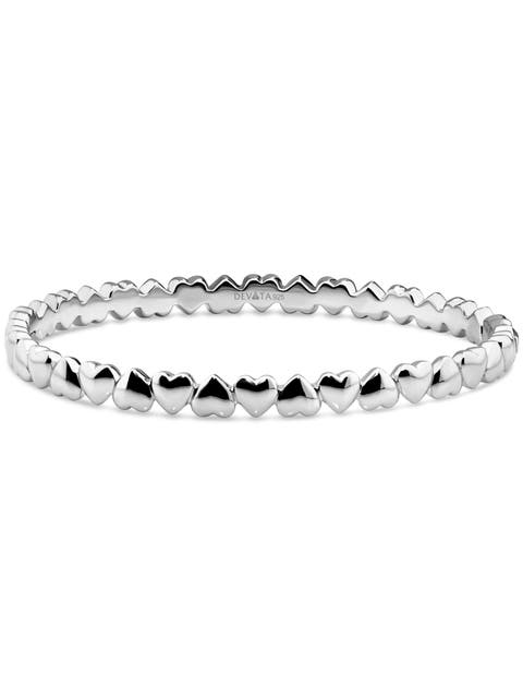 Sweet Heart Eternity Bangle Bracelet in Rhodium Plated Sterling Silver