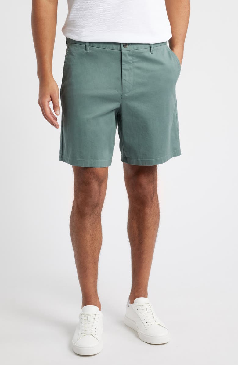 Nordstrom Heron Flat Front Cotton Stretch Twill Chino Shorts, Main, color, Green Balsam