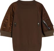 Sacai Mixed Media Knit & Nylon Twill Cardigan