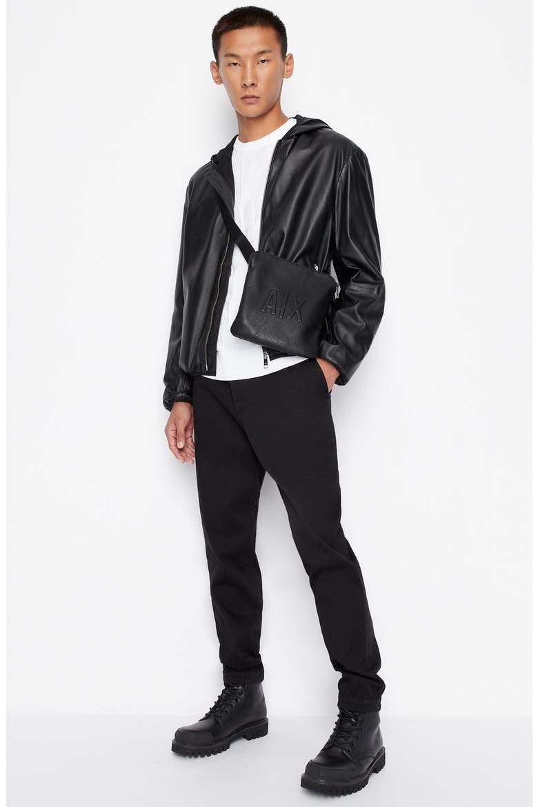 Hooded Leather Jacket, Alternate, color, SOLID BLACK