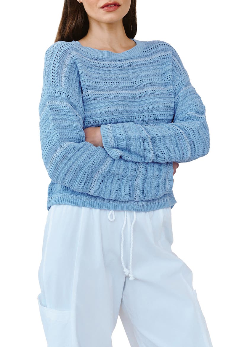Textured Stripe Crewneck Sweater, Main, color, SEA BREEZE BLUE