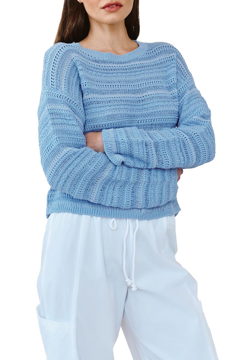 Bella Dahl Textured Stripe Crewneck Sweater, Main, color, Sea Breeze Blue