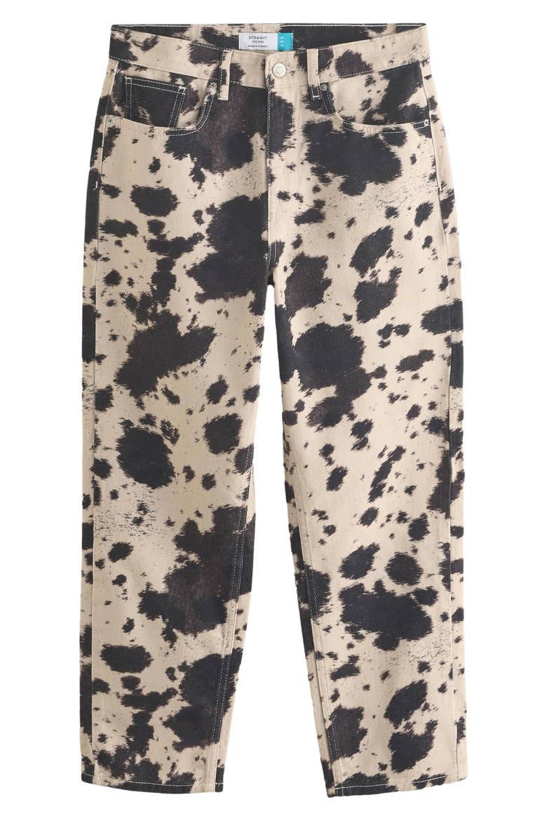 Cow Print Straight Leg Jeans, Alternate, color, BROWN
