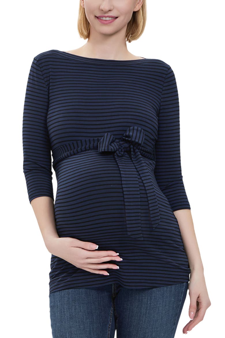 Maternity Striped Boat Neck Top, Main, color, Navy