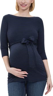 Kimi & Kai Maternity Striped Boat Neck Top