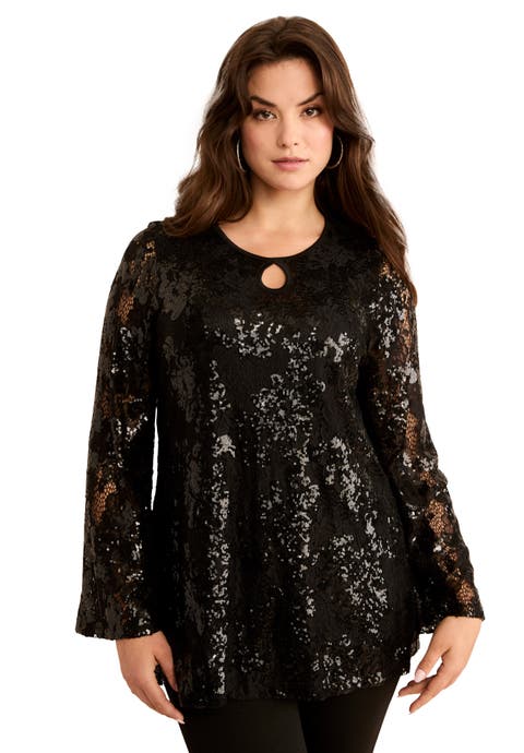 Sequin Keyhole Blouse (Plus)