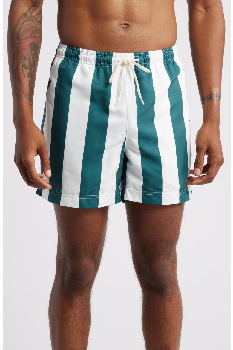 Playa Stripe Swim Trunks, Main, color, GREEN/ WHITE