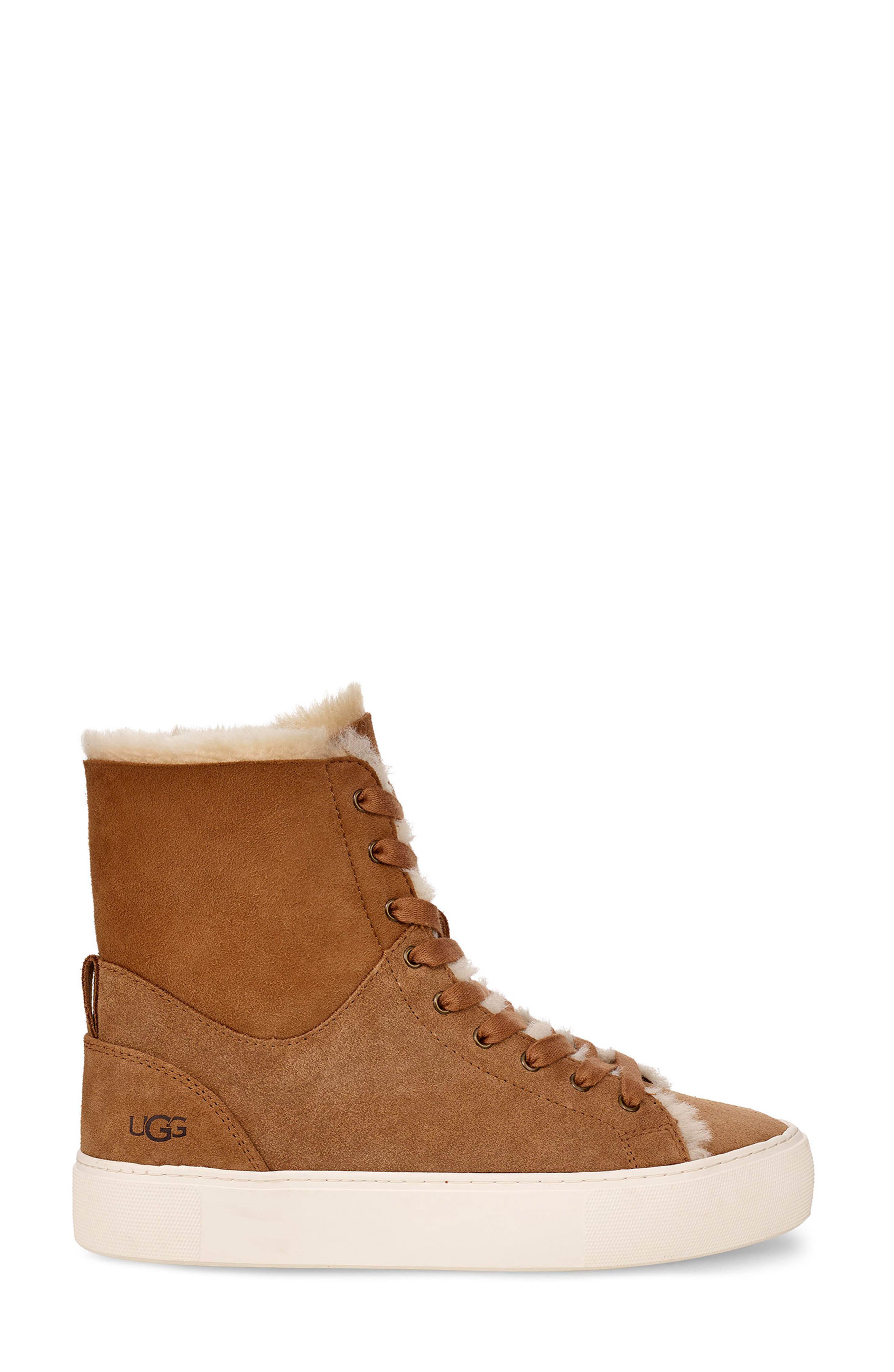 Beven Genuine Shearling High Top Sneaker, Alternate, color, CHESTNUT SUEDE