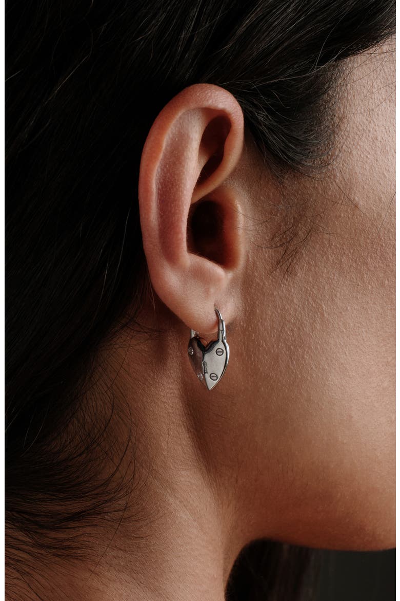 Padlock Heart Huggie Earrings, Alternate, color, 925 STERLING SILVER
