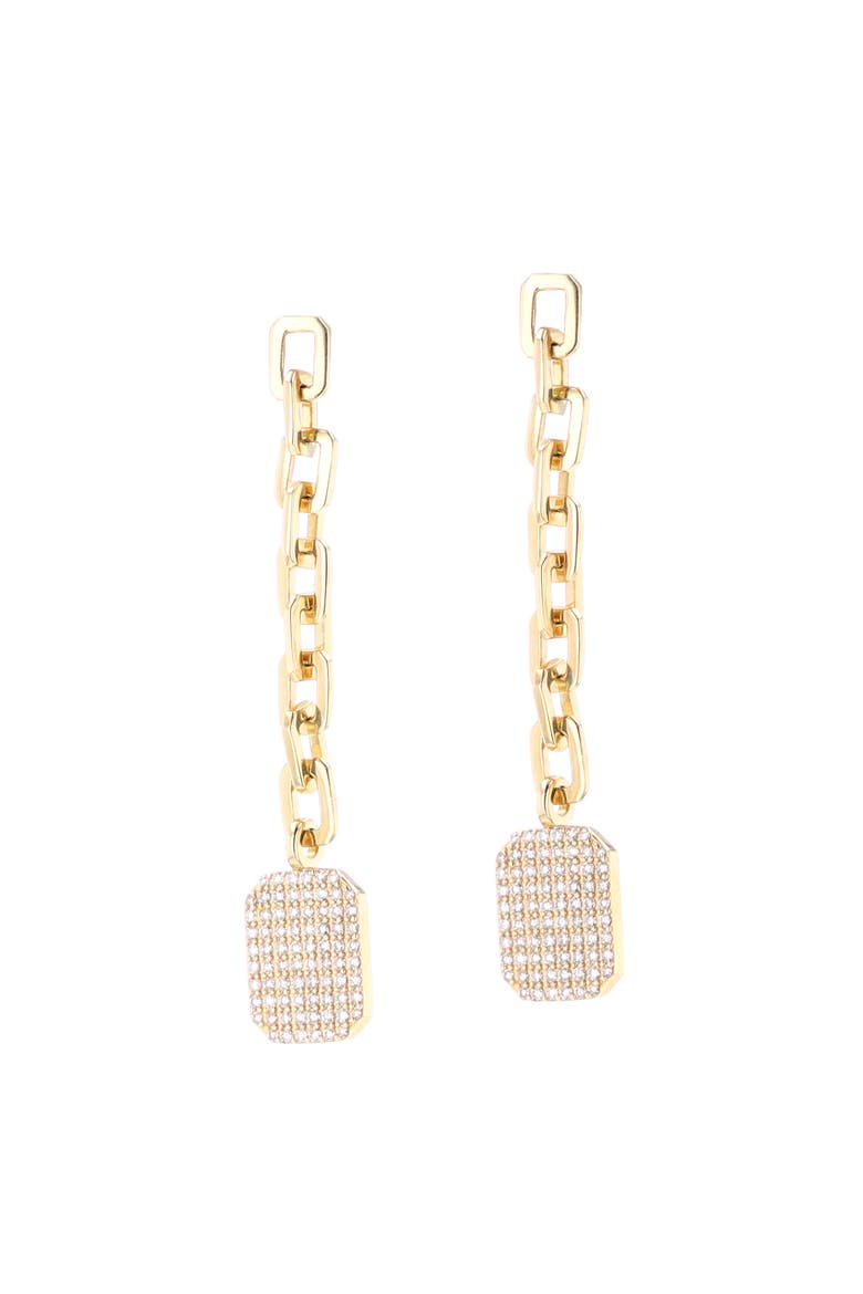 14k Link Drop with Pave Sheild Earrings, Main, color, Yellow Gold