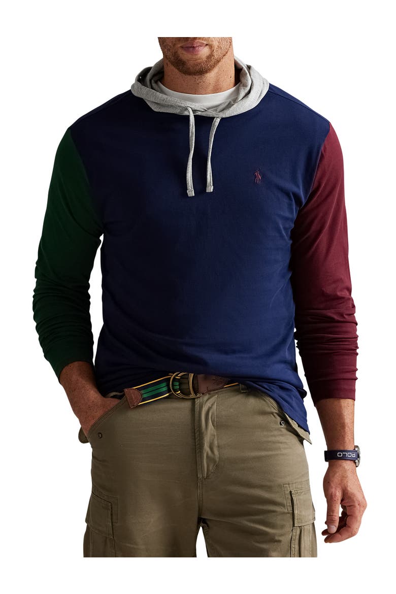 Big & Tall Colorblocked Jersey Hooded T-Shirt, Main, color, CRUISE NAVY MULTI