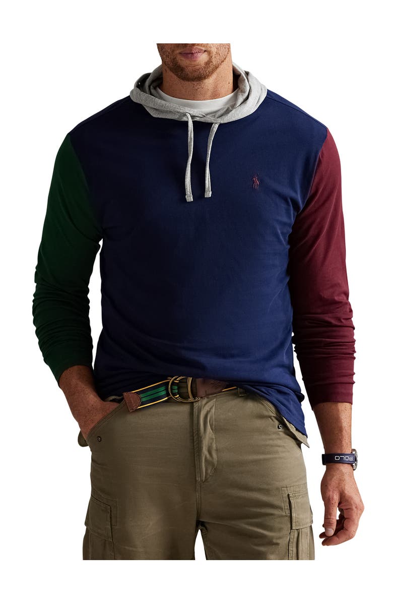 Polo Ralph Lauren Big
Tall Colorblocked Jersey Hooded T-Shirt, Main, color, Cruise Navy Multi