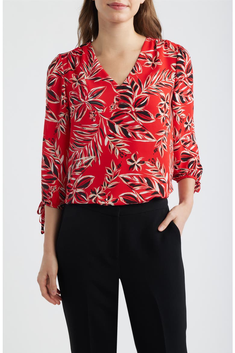Floral Print Woven Shirt, Main, color, BEGONIA RED MLT