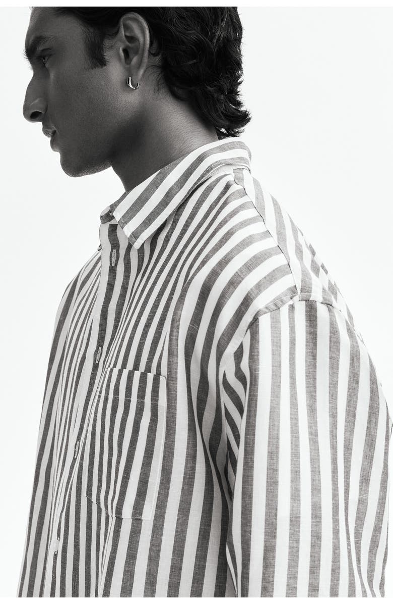 H&M Relaxed Fit Linen-blend Shirt, Alternate, color, Green/Striped