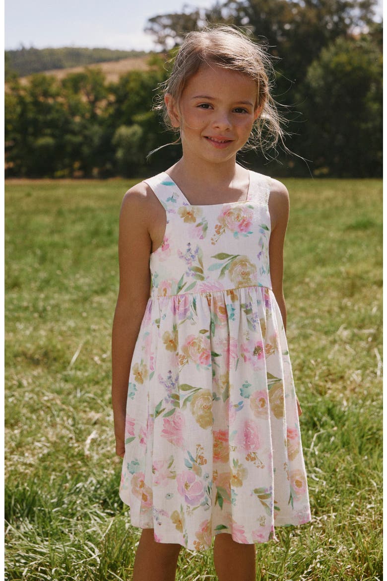 Kids' Floral Print Linen Blend Sundress, Alternate, color, PINK