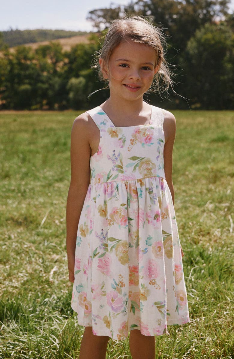 NEXT Kids' Floral Print Linen Blend Sundress, Alternate, color, Pink