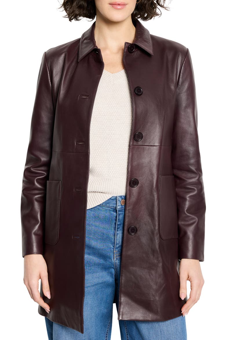 Leather Car Coat, Main, color, BURGUNDY