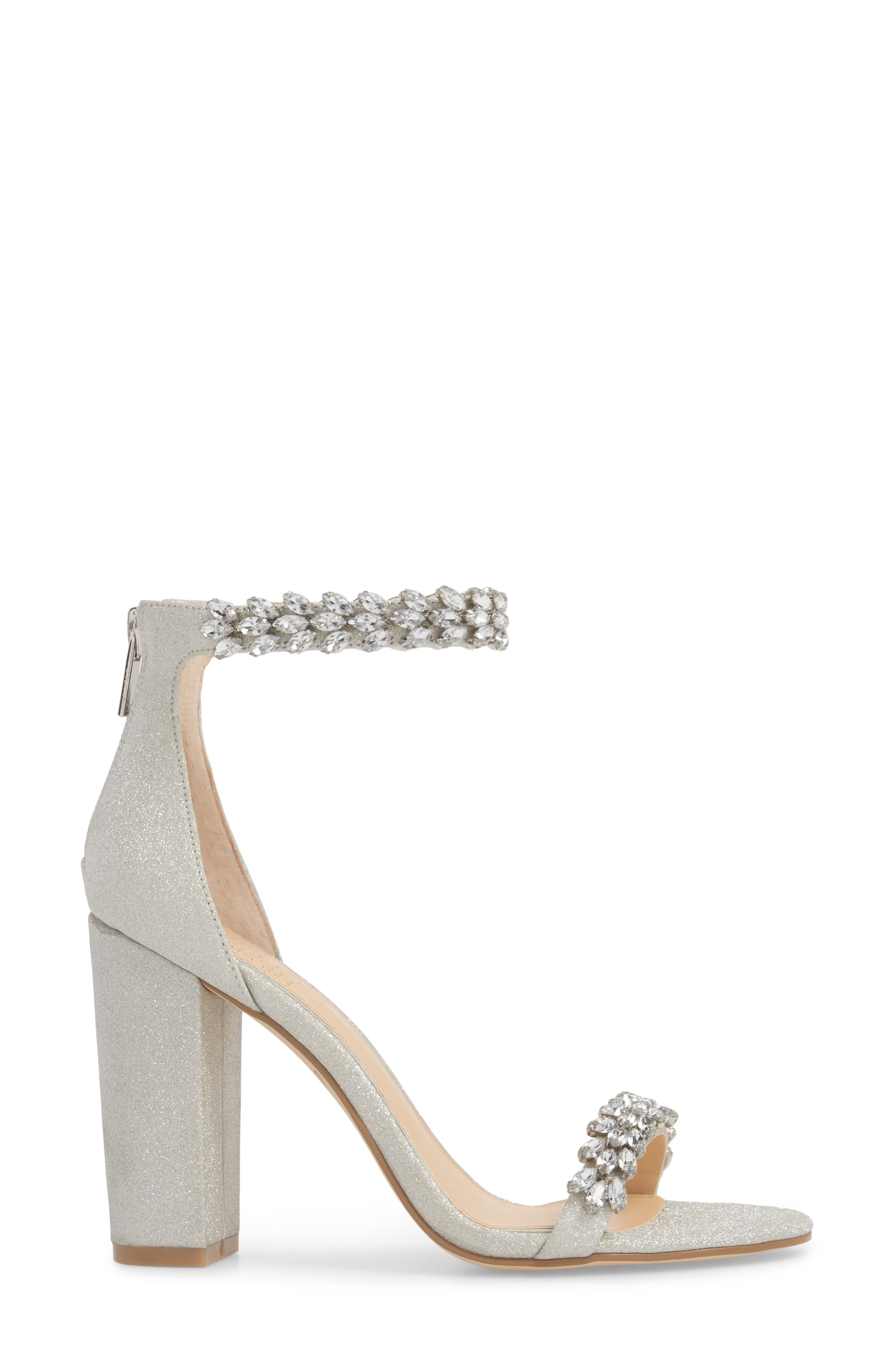 Jewel Badgley Mischka Jewel by Badgley Mischka Mayra Embellished Ankle Strap Sandal, Alternate, color, Silver Glitter Fabric