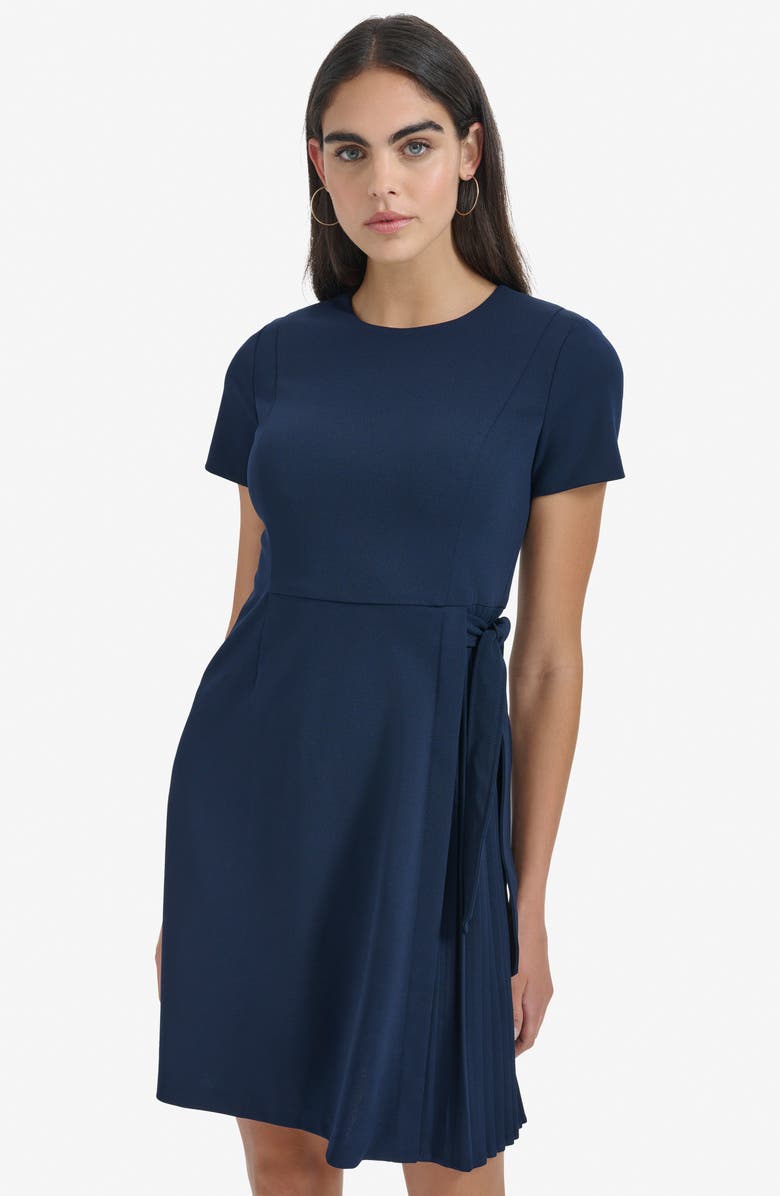 Calvin Klein Side Tie Pleated A-Line Dress, Alternate, color, Indigo