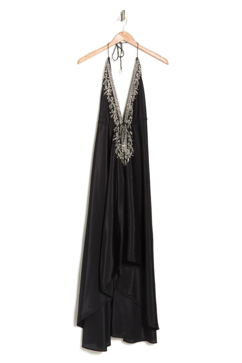 Embellished Halter Maxi Dress, Alternate, color, BLACK