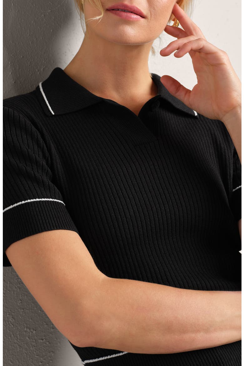 Birdie Rib Polo Sweater, Alternate, color, BLACK