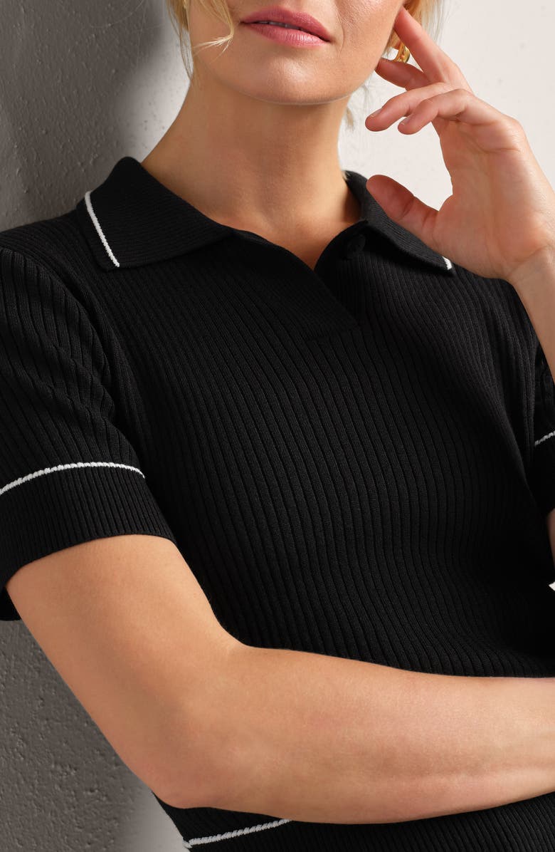 Rhone Birdie Rib Polo Sweater, Alternate, color, Black