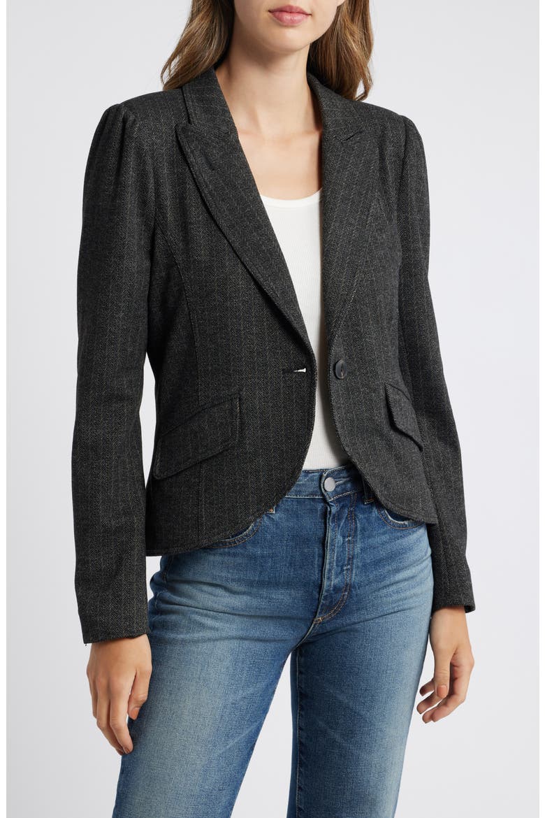 Herringbone Puff Shoulder Blazer, Main, color, CHARCOAL WHEAT MULTI