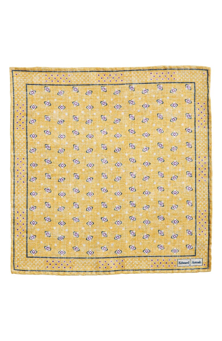 EDWARD ARMAH Dot & Paisley Reversible Silk Pocket Square, Alternate, color, Yellow