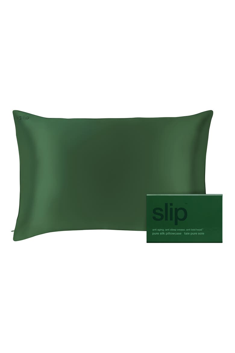Pure Silk Queen Pillowcase, Main, color, MOSS GREEN