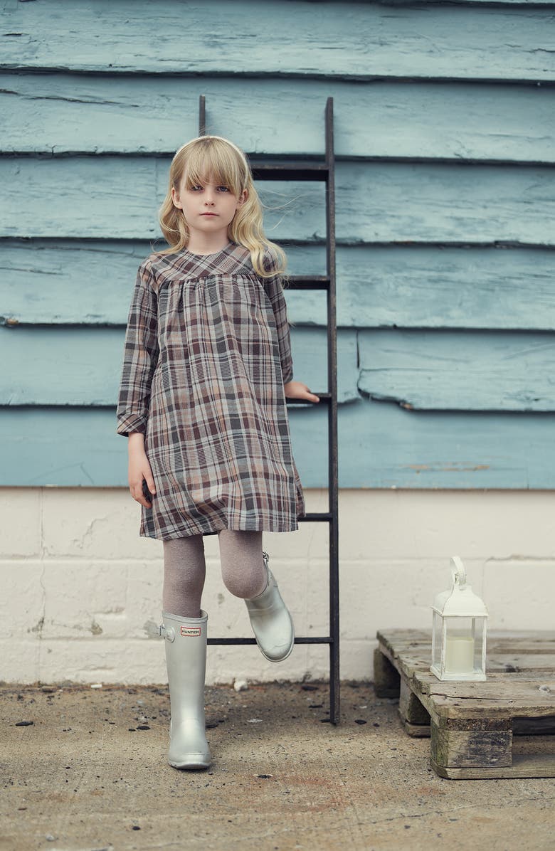 Manière Kids' Plaid Long Sleeve Cotton Blend Dress, Alternate, color, Brown
