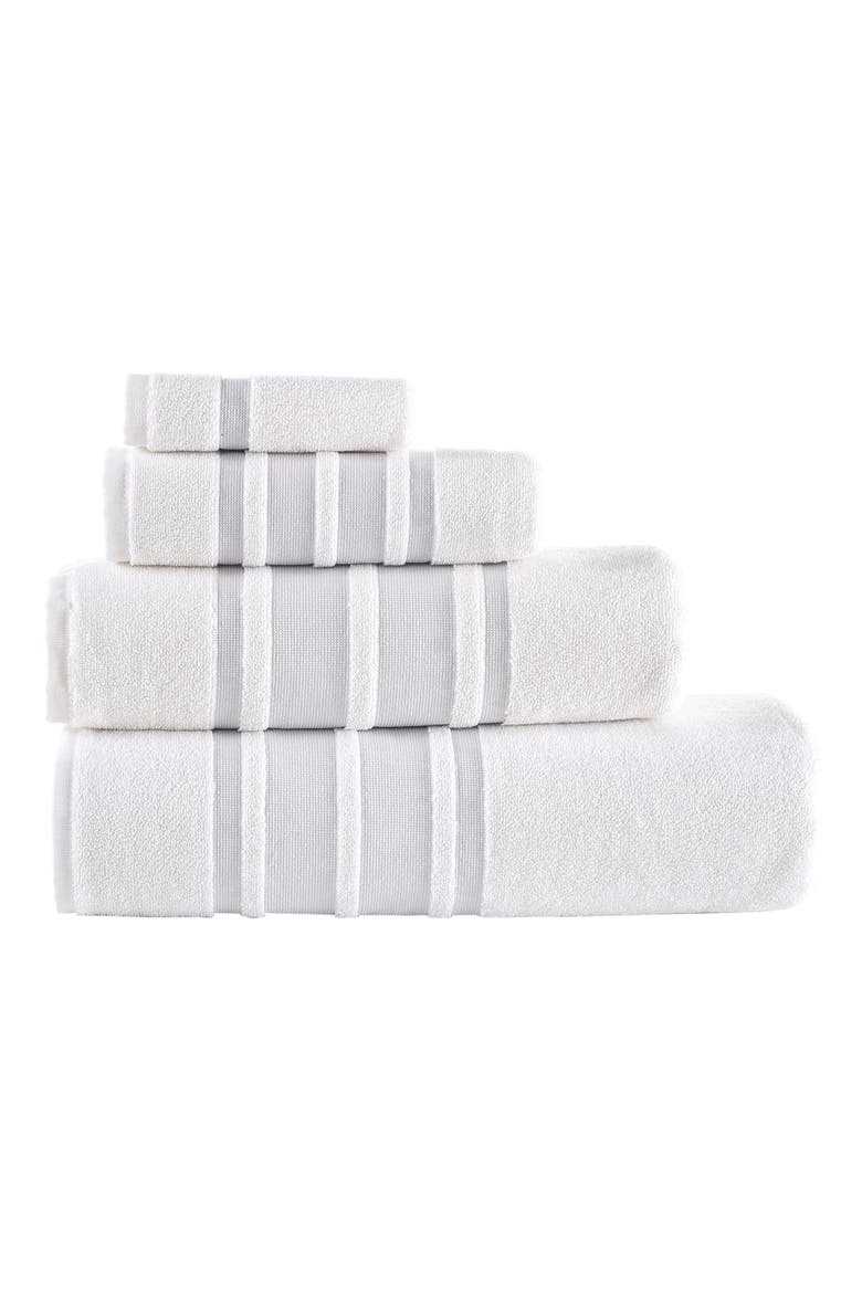 Contrast Boarder 2-Pack Bath Towel Set, Alternate, color, SILVER