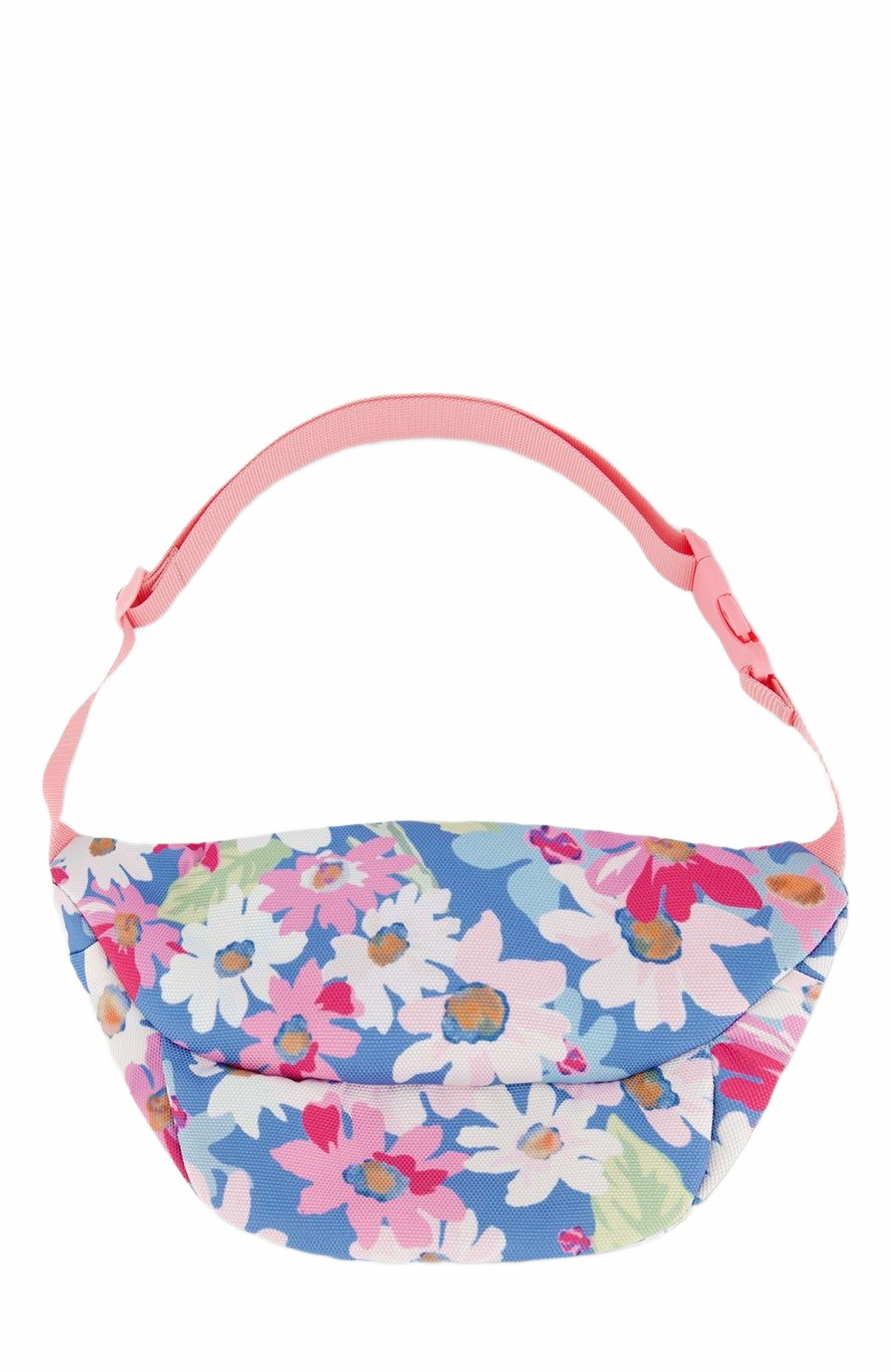 Deux par Deux Girl's Printed Fanny Pack White, Pink, And Green Flowers, Alternate, color, 