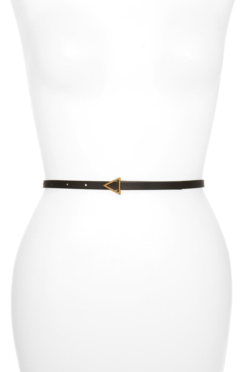 Bottega Veneta Triangle Buckle Skinny Leather Belt, Main, color,