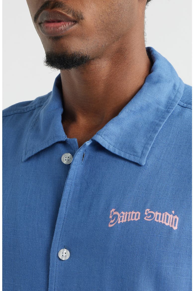 Don't Fake the Funk Short Sleeve Cotton Button-Up Shirt, Alternate, color, DUSTY BLUE
